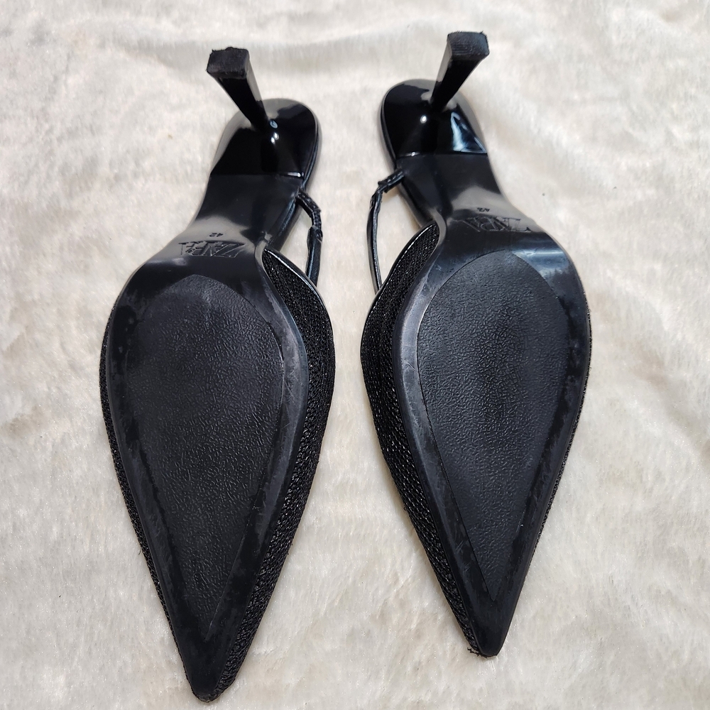 Zara Black Textured Pointed Heels - Picture 7 of 8